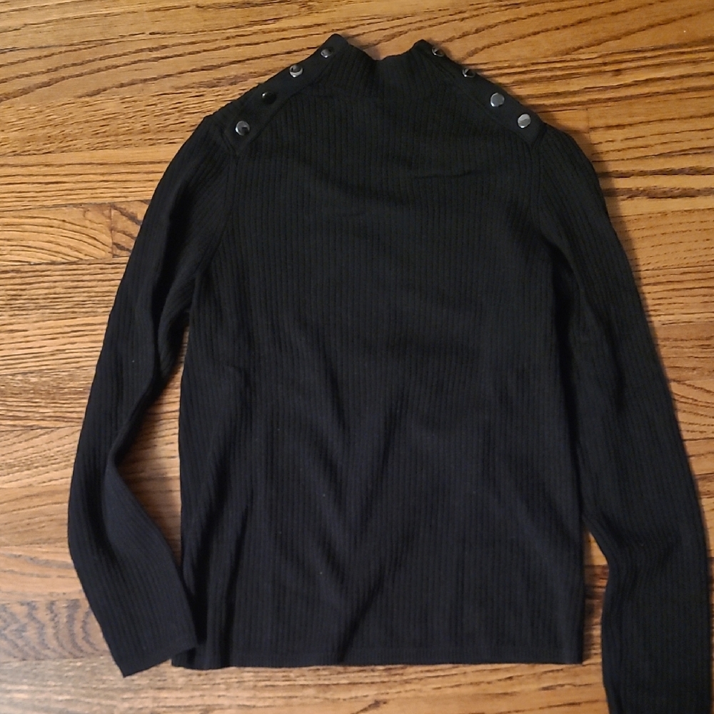 Talbots Black Ribbed Sweater with Button Detail
